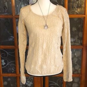 Free People beige, lacy, long sleeves SZ L